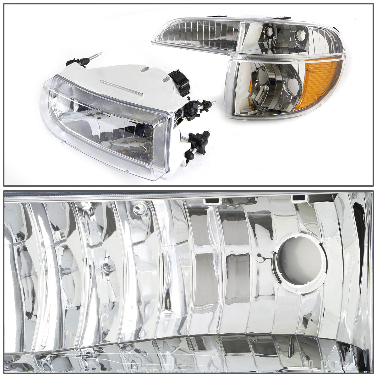 FAROS 95-01 FORD EXPLORER / 1997 MERCURY MOUNTAINEER 2/4-DOOR - 4PC - 9007 LOW BEAM / HIGH BEAM - CHROME HOUSING / AMBER CORNER