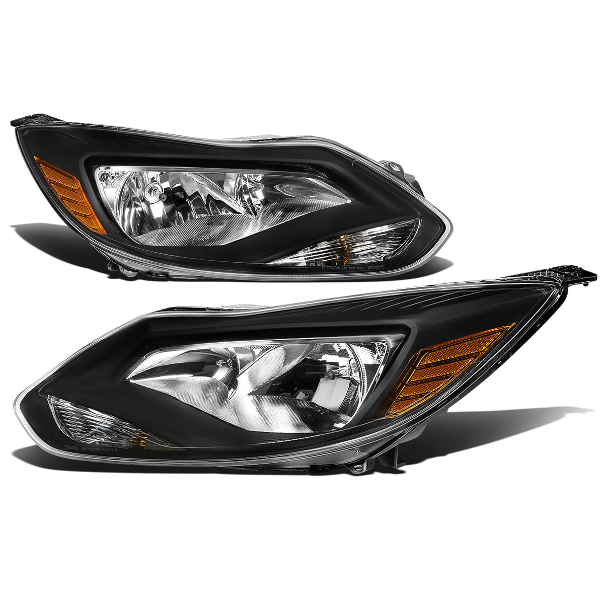 FAROS 12-14 FORD FOCUS 4-DOOR - FITS MODELS WITH HALOGEN HEADLIGHTS - H7 LOW BEAM / H1 HIGH BEAM - BLACK HOUSING / AMBER CORNER