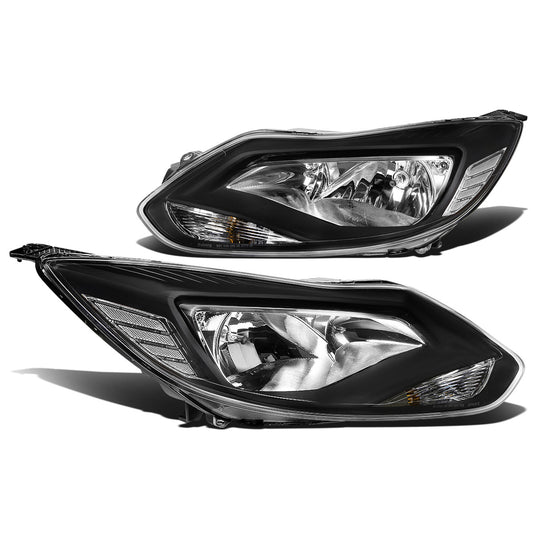 FAROS 12-14 FORD FOCUS 4-DOOR - FITS MODELS WITH HALOGEN HEADLIGHTS - H7 LOW BEAM / H1 HIGH BEAM - BLACK HOUSING / CLEAR CORNER