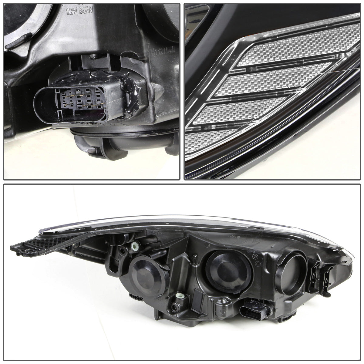 FAROS 12-14 FORD FOCUS 4-DOOR - FITS MODELS WITH HALOGEN HEADLIGHTS - H7 LOW BEAM / H1 HIGH BEAM - BLACK HOUSING / CLEAR CORNER