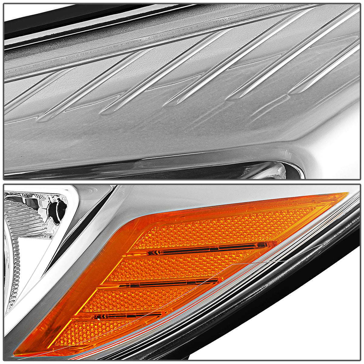 FAROS 12-14 FORD FOCUS 4-DOOR - FITS MODELS WITH HALOGEN HEADLIGHTS - H7 LOW BEAM / H1 HIGH BEAM - CHROME HOUSING / AMBER CORNER
