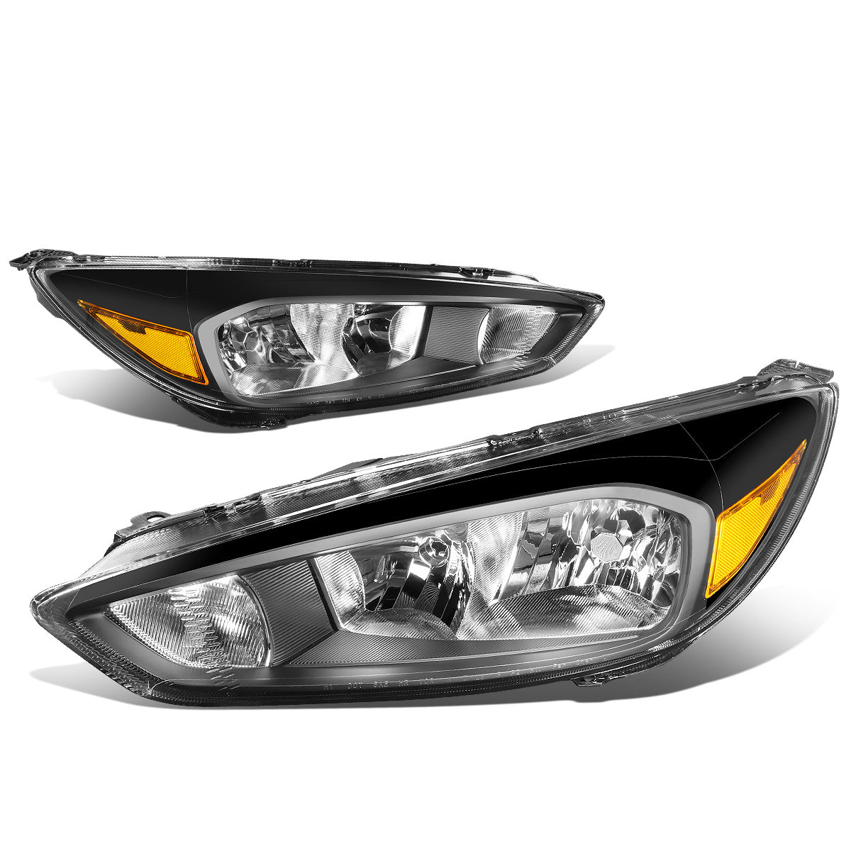 FAROS 15-17 FORD FOCUS 4-DOOR - FITS HALOGEN AND NON-ELECTRIC MODELS ONLY - H11 LOW BEAM / H1 HIGH BEAM - BLACK HOUSING / AMBER CORNER