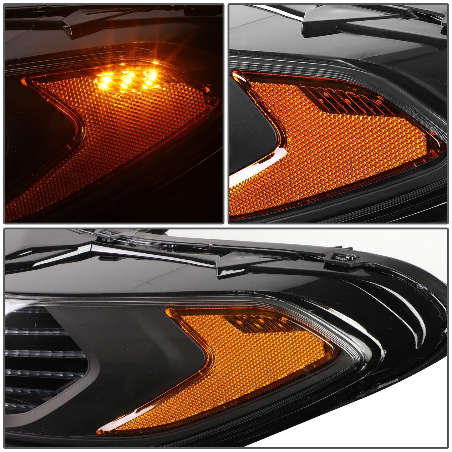 FAROS 13-16 FORD FUSION - PROJECTOR - OE STYLE - H11 LOW BEAM / H7 HIGH BEAM - BLACK HOUSING / AMBER CORNER