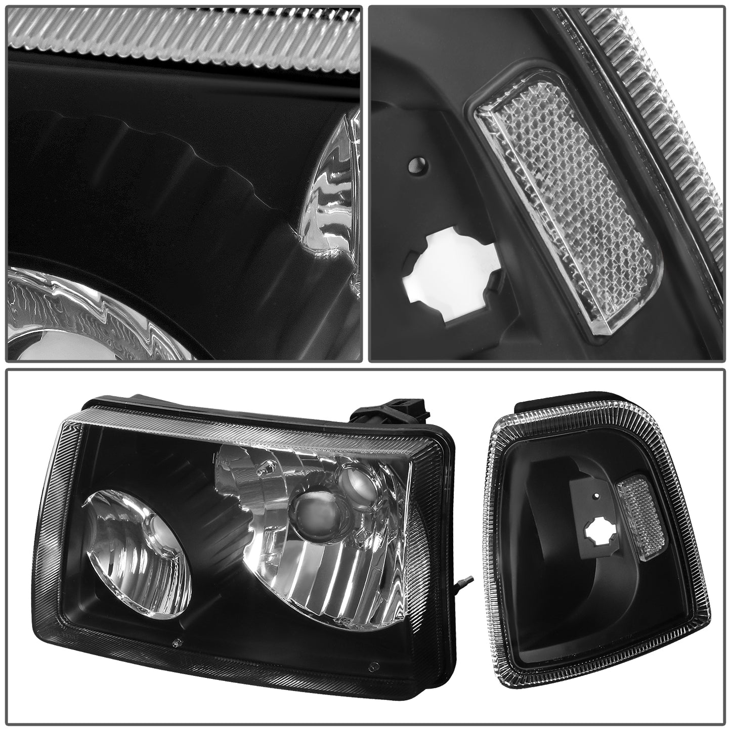 FAROS 01-11 FORD RANGER 2/4-DOOR - 4PC - 9007 LOW BEAM / HIGH BEAM - BLACK HOUSING / CLEAR CORNER