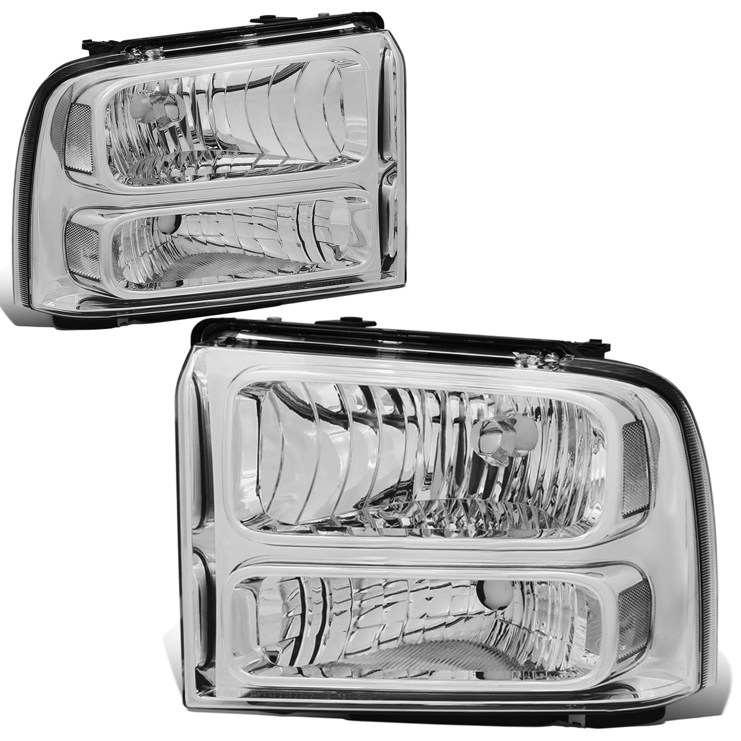 FAROS 05-07 FORD F-250, F-350, F-450, F-550 2/4-DOOR SUPER DUTY - H13 LOW BEAM / HIGH BEAM - CHROME HOUSING / CLEAR CORNER