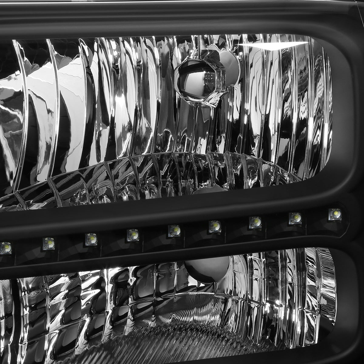 FAROS 05-07 FORD F-250, F-350, F-450, F-550 2/4-DOOR SUPER DUTY - H13 LOW BEAM / HIGH BEAM - LED - BLACK HOUSING / AMBER CORNER