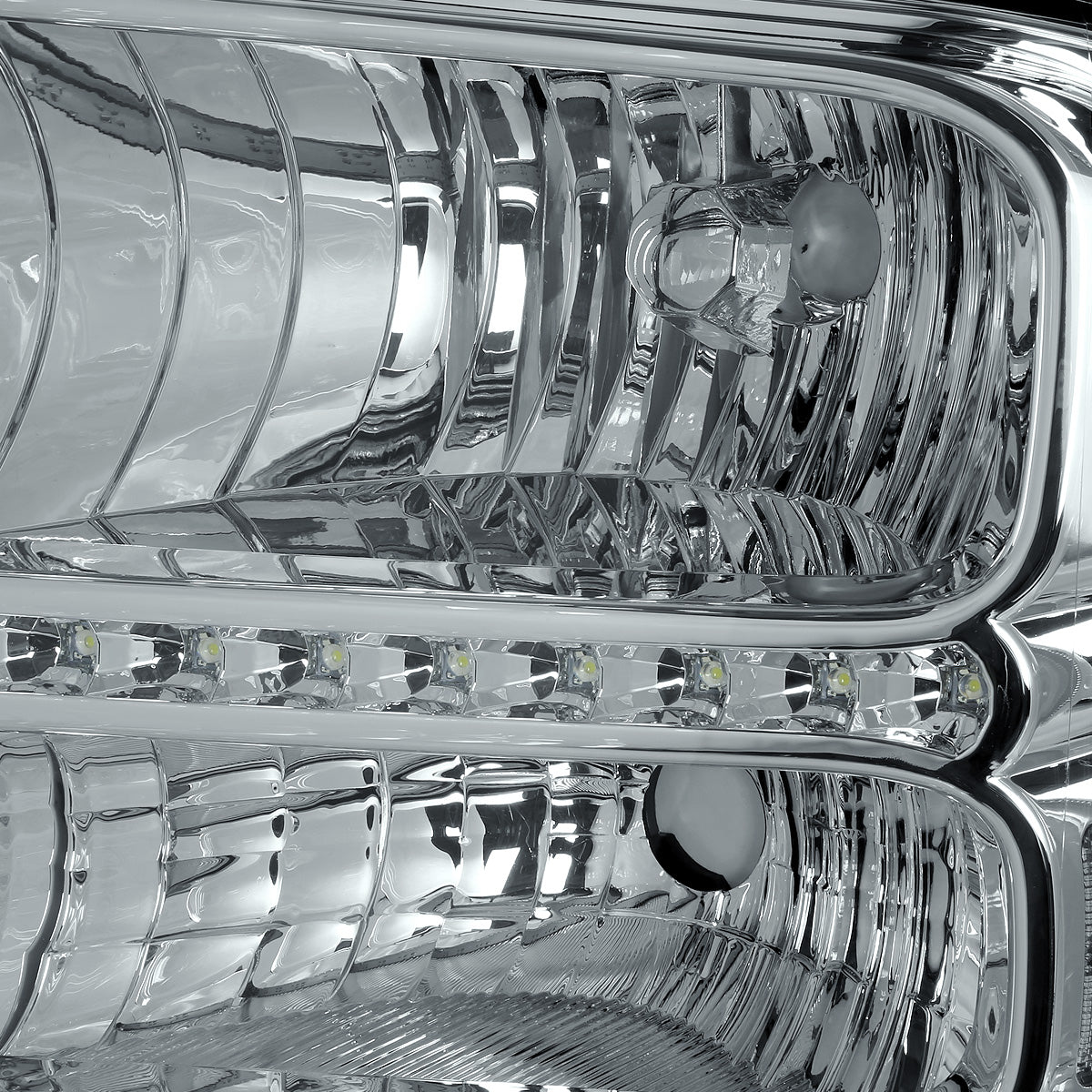 FAROS 05-07 FORD F-250, F-350, F-450, F-550 2/4-DOOR SUPER DUTY - H13 LOW BEAM / HIGH BEAM - LED - CHROME HOUSING / AMBER CORNER