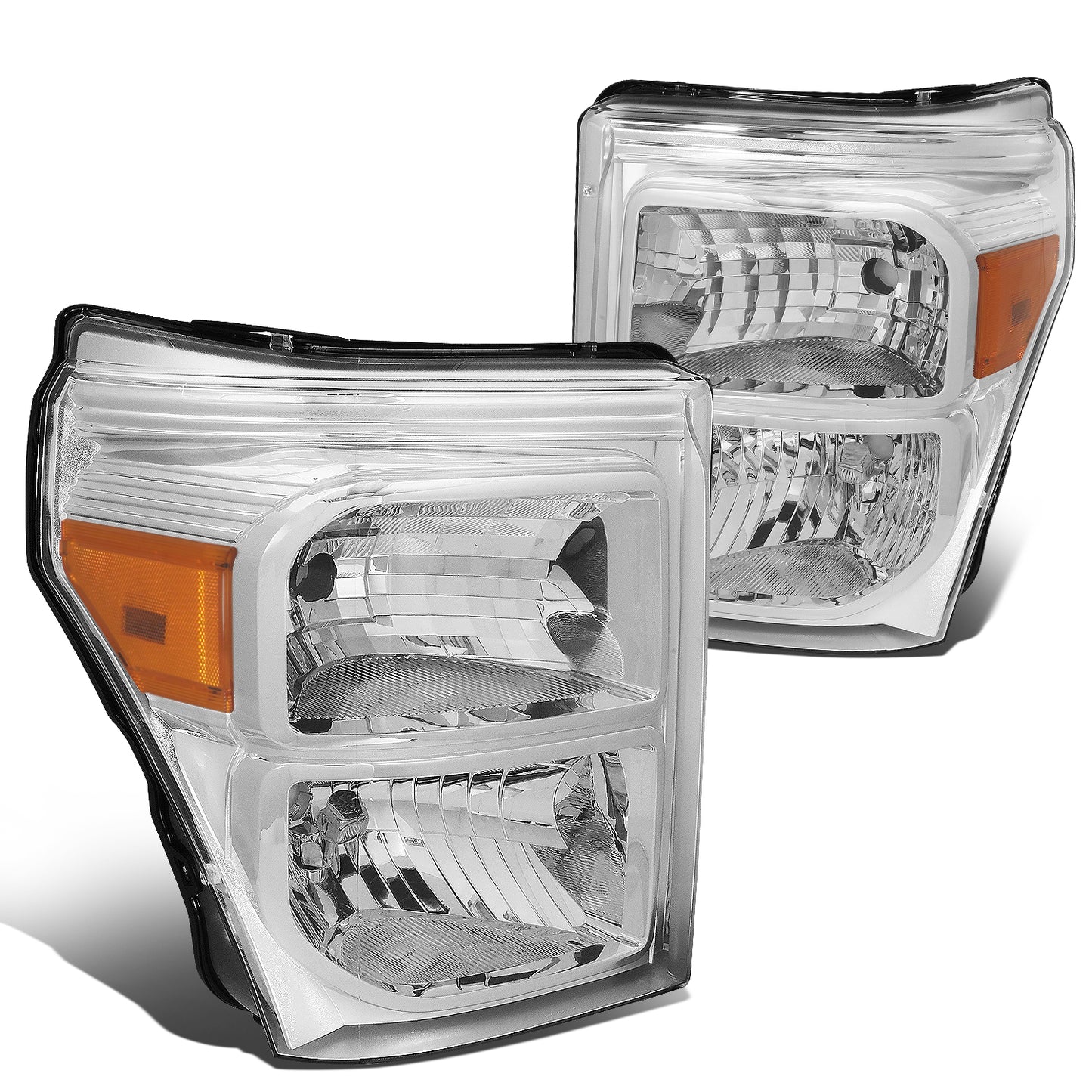 FAROS 11-16 FORD F-250, F-350, F-450, F-550 - SUPER DUTY 2/4-DOOR - H13 LOW BEAM / HIGH BEAM - CHROME HOUSING / AMBER CORNER