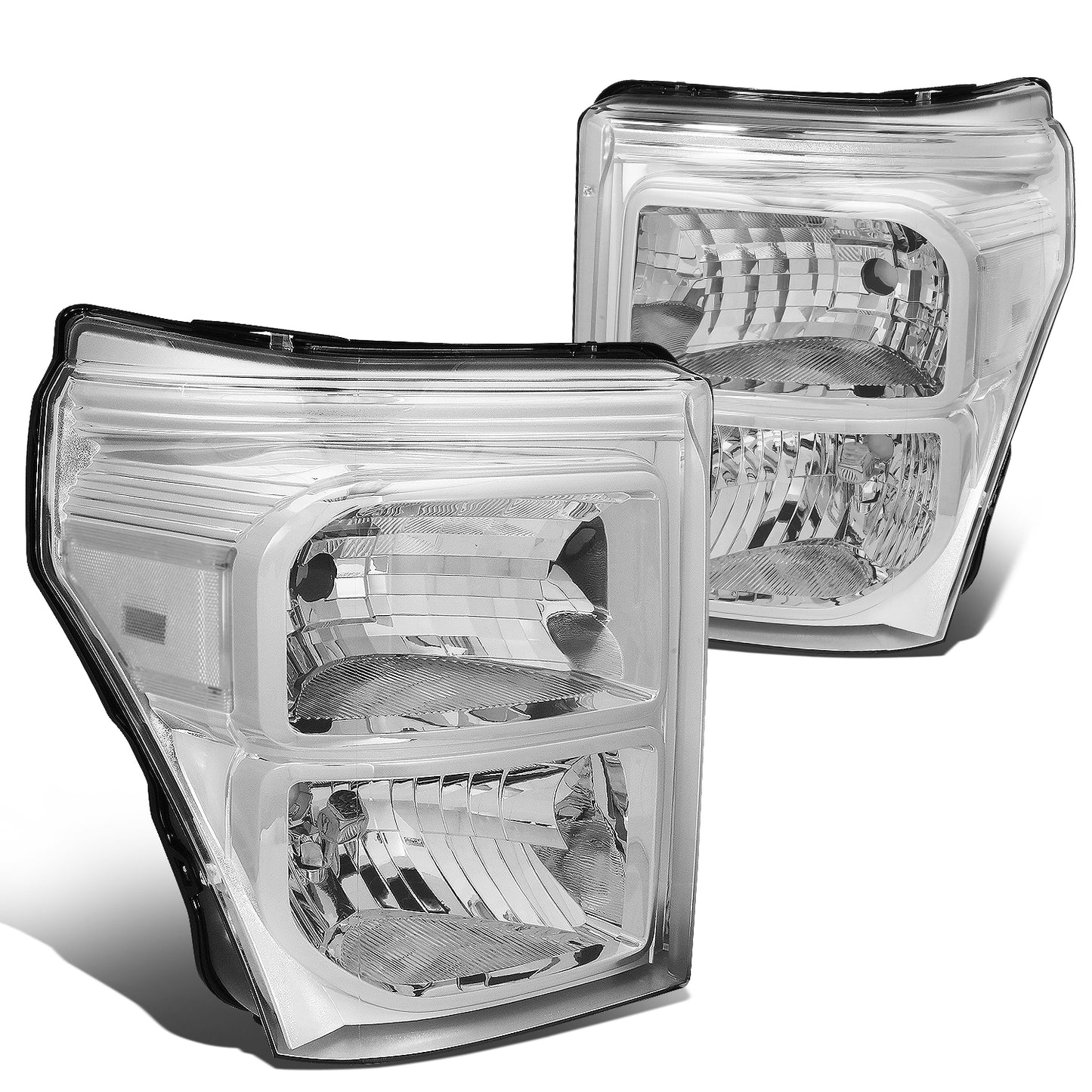 FAROS 11-16 FORD F-250, F-350, F-450, F-550 - SUPER DUTY 2/4-DOOR - H13 LOW BEAM / HIGH BEAM - CHROME HOUSING / CLEAR CORNER
