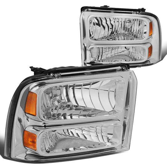 FAROS 05-07 FORD F-250, F-350, F-450, F-550 - SUPER DUTY 2/4-DOOR - H13 LOW BEAM / HIGH BEAM - CHROME HOUSING / AMBER CORNER