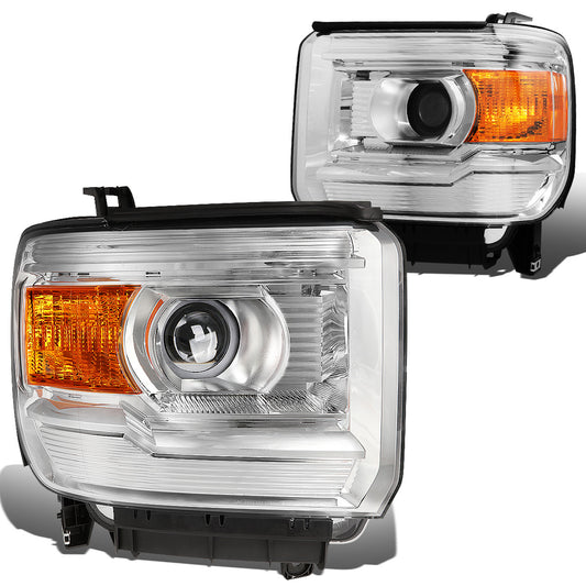 FAROS 14-15 GMC SIERRA 1500 / 15-17 GMC SIERRA 2500 , 3500 2/4-DOOR - FITS HALOGEN HEADLIGHTS MODELS ONLY - PROJECTOR - H7 LOW BEAM / HIGH BEAM - CHROME HOUSING / AMBER CORNER