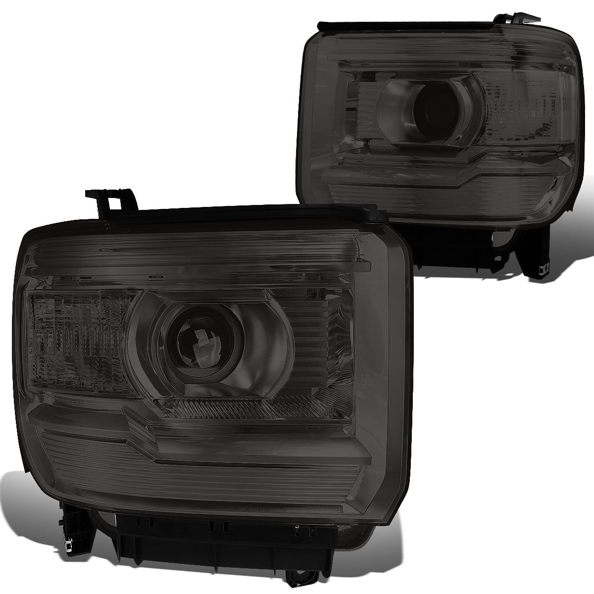 FAROS 14-15 GMC SIERRA 1500 / 15-17 GMC SIERRA 2500HD, 3500HD - FITS HALOGEN HEADLIGHT MODELS ONLY - PROJECTOR - H7 LOW BEAM / HIGH BEAM - SMOKE HOUSING / CLEAR CORNER
