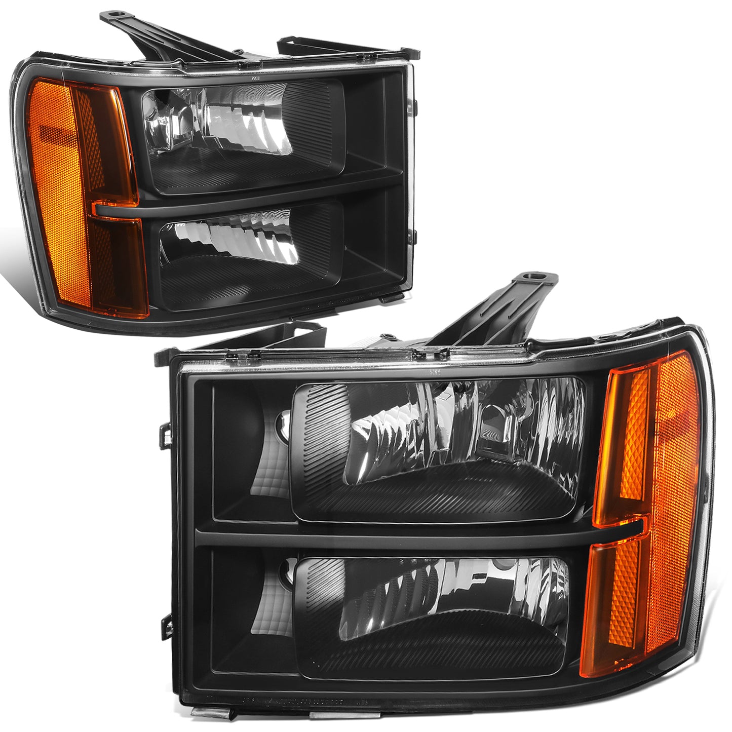 FAROS 07-13 GMC SIERRA 1500 / 07-14 GMC SIERRA 2500, 3500 2/4-DOOR - H11 LOW BEAM / 9005 HIGH BEAM - BLACK HOUSING / AMBER CORNER