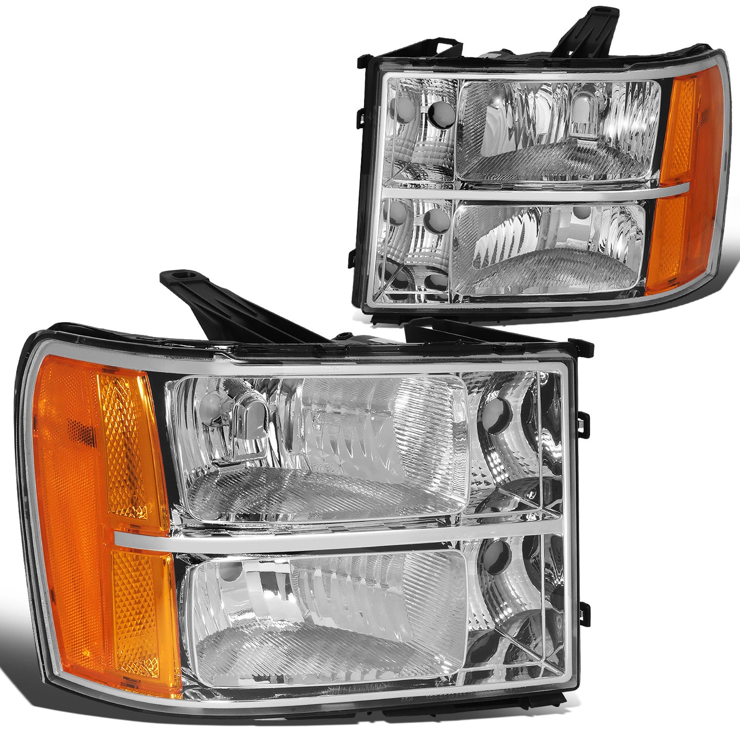 FAROS 07-13 GMC SIERRA 1500 / 07-14 GMC SIERRA 2500, 3500 2/4-DOOR - H11 LOW BEAM / 9005 HIGH BEAM - CHROME HOUSING / AMBER CORNER