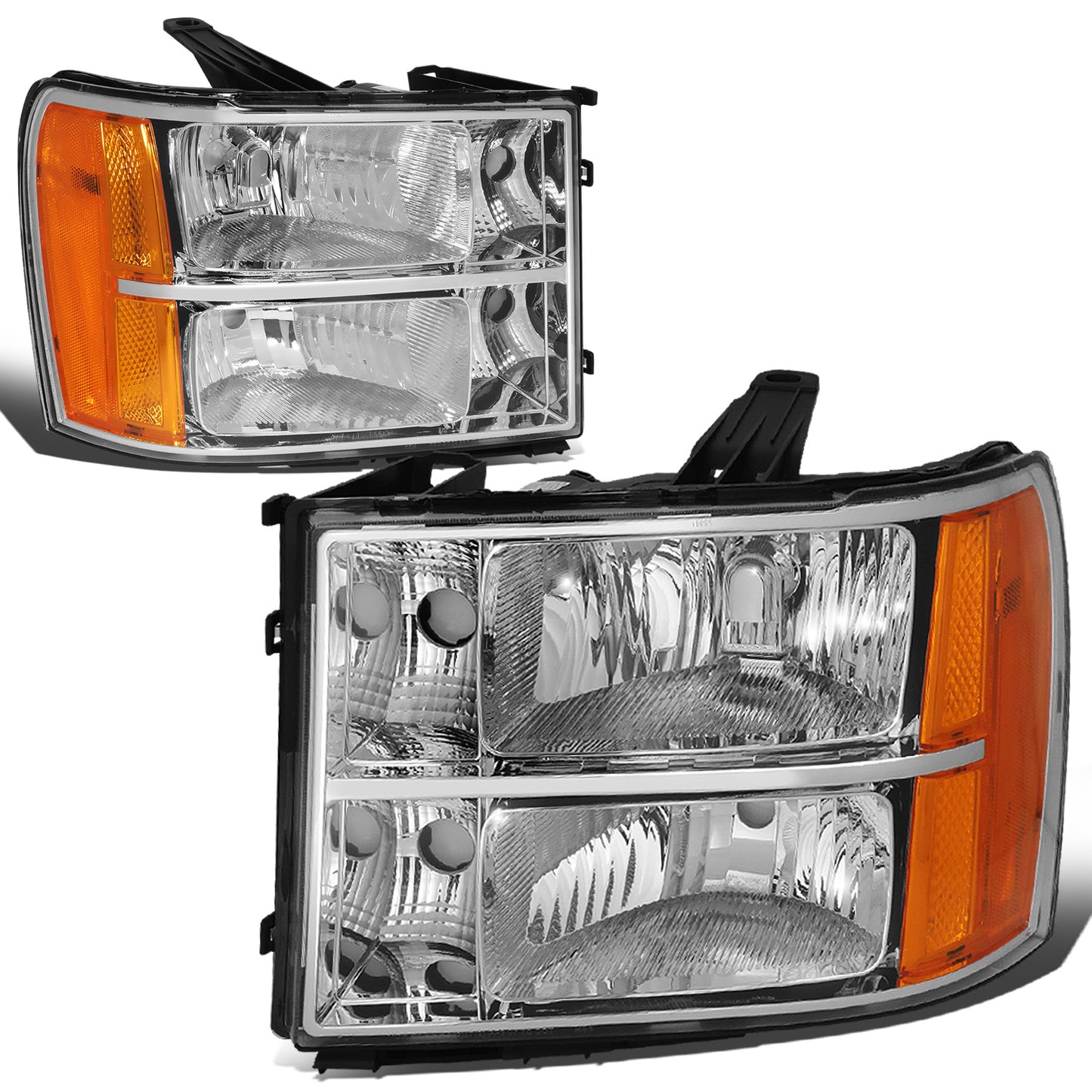 FAROS 07-13 GMC SIERRA 1500 / 07-14 GMC SIERRA 2500, 3500 2/4-DOOR - H11 LOW BEAM / 9005 HIGH BEAM - CHROME HOUSING / AMBER CORNER