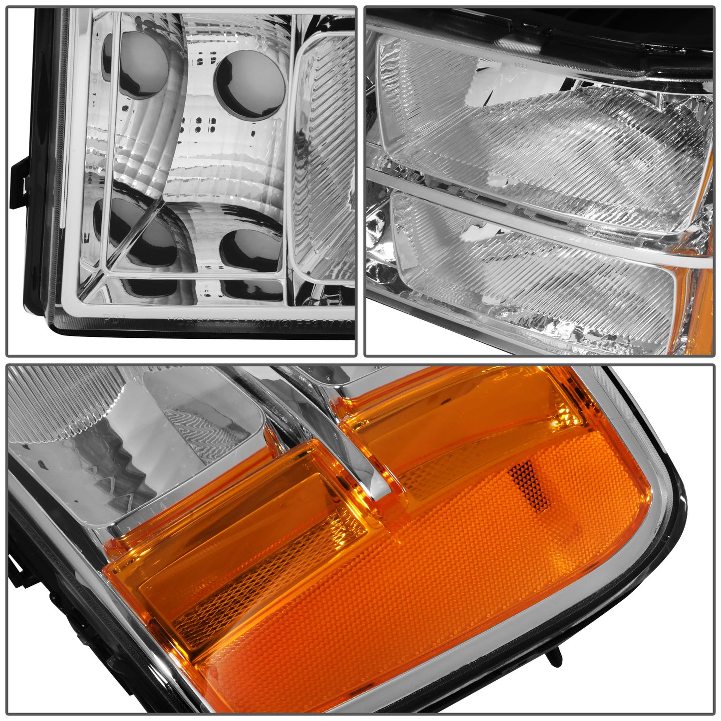 FAROS 07-13 GMC SIERRA 1500 / 07-14 GMC SIERRA 2500, 3500 2/4-DOOR - H11 LOW BEAM / 9005 HIGH BEAM - CHROME HOUSING / AMBER CORNER