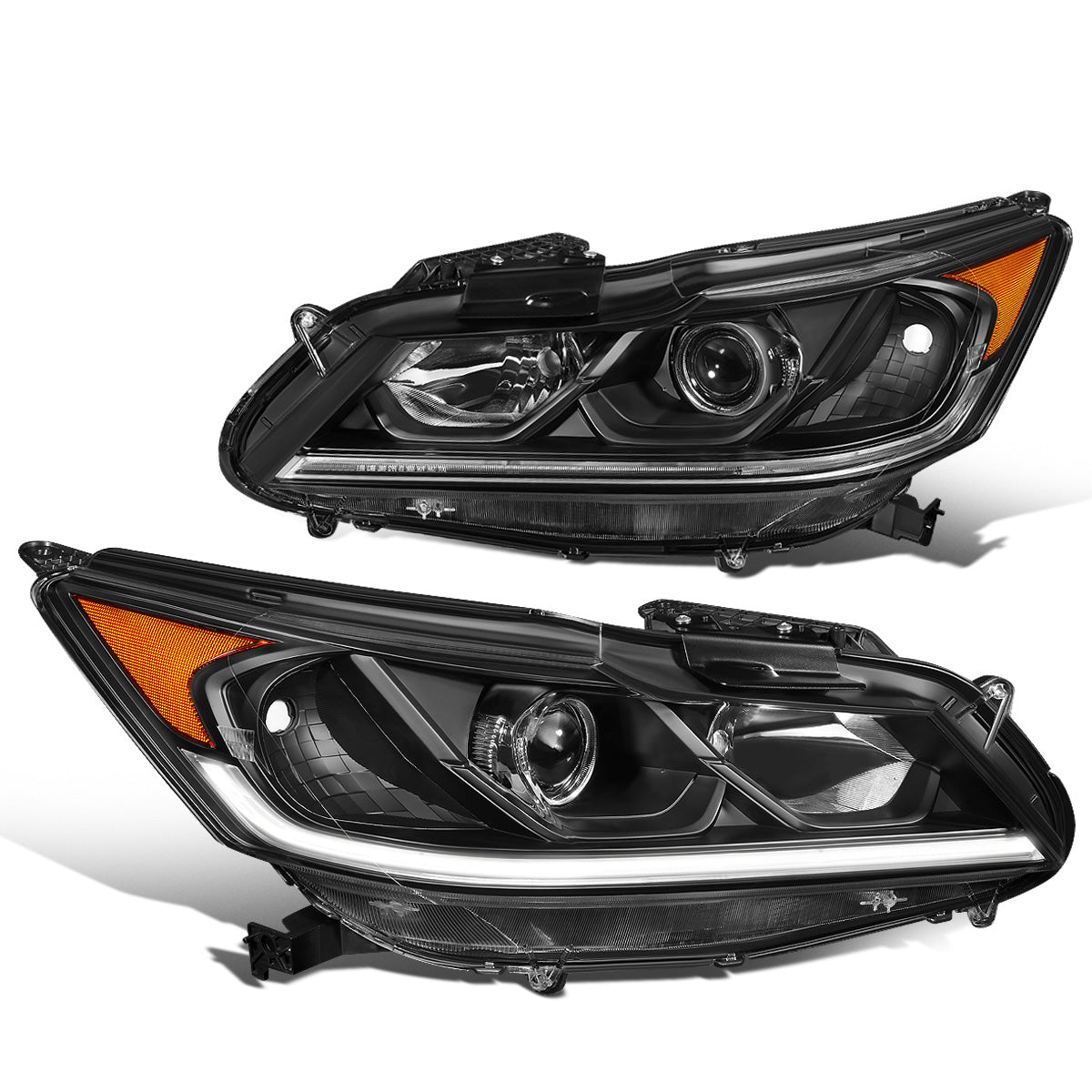 FAROS 16-17 HONDA ACCORD SEDAN - FITS EX, EX-L, SE SPORT MODELS WITH HALOGEN HEADLIGHTS & LED DRL - PROJECTOR - H11 LOW / 9005 HIGH / 7444NA SIGNAL - BLACK HOUSING / AMBER CORNER