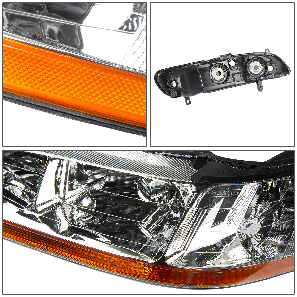 FAROS 98-02 HONDA ACCORD 2/4-DOOR - 9006 LOW BEAM / 9005 HIGH BEAM - CHROME HOUSING / AMBER CORNER