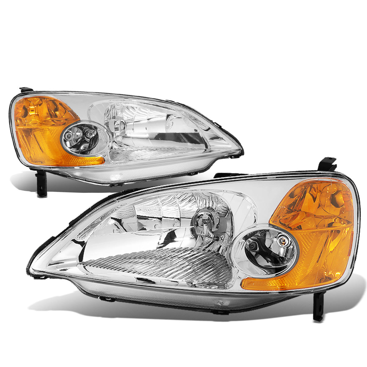 FAROS 01-03 HONDA CIVIC 2/4-DOOR - H4 LOW BEAM / HIGH BEAM - CHROME HOUSING / AMBER CORNER