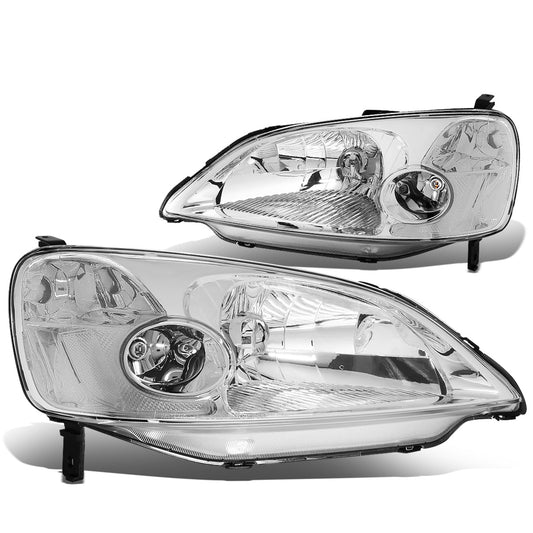 FAROS 01-03 HONDA CIVIC 2/4-DOOR - H4 LOW BEAM / HIGH BEAM - CHROME HOUSING / CLEAR CORNER