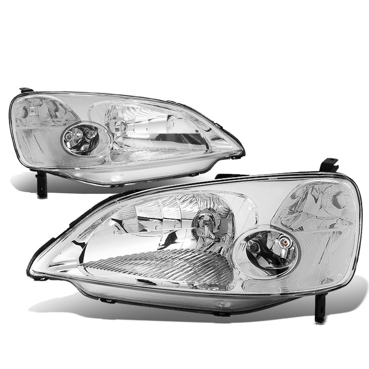 FAROS 01-03 HONDA CIVIC 2/4-DOOR - H4 LOW BEAM / HIGH BEAM - CHROME HOUSING / CLEAR CORNER