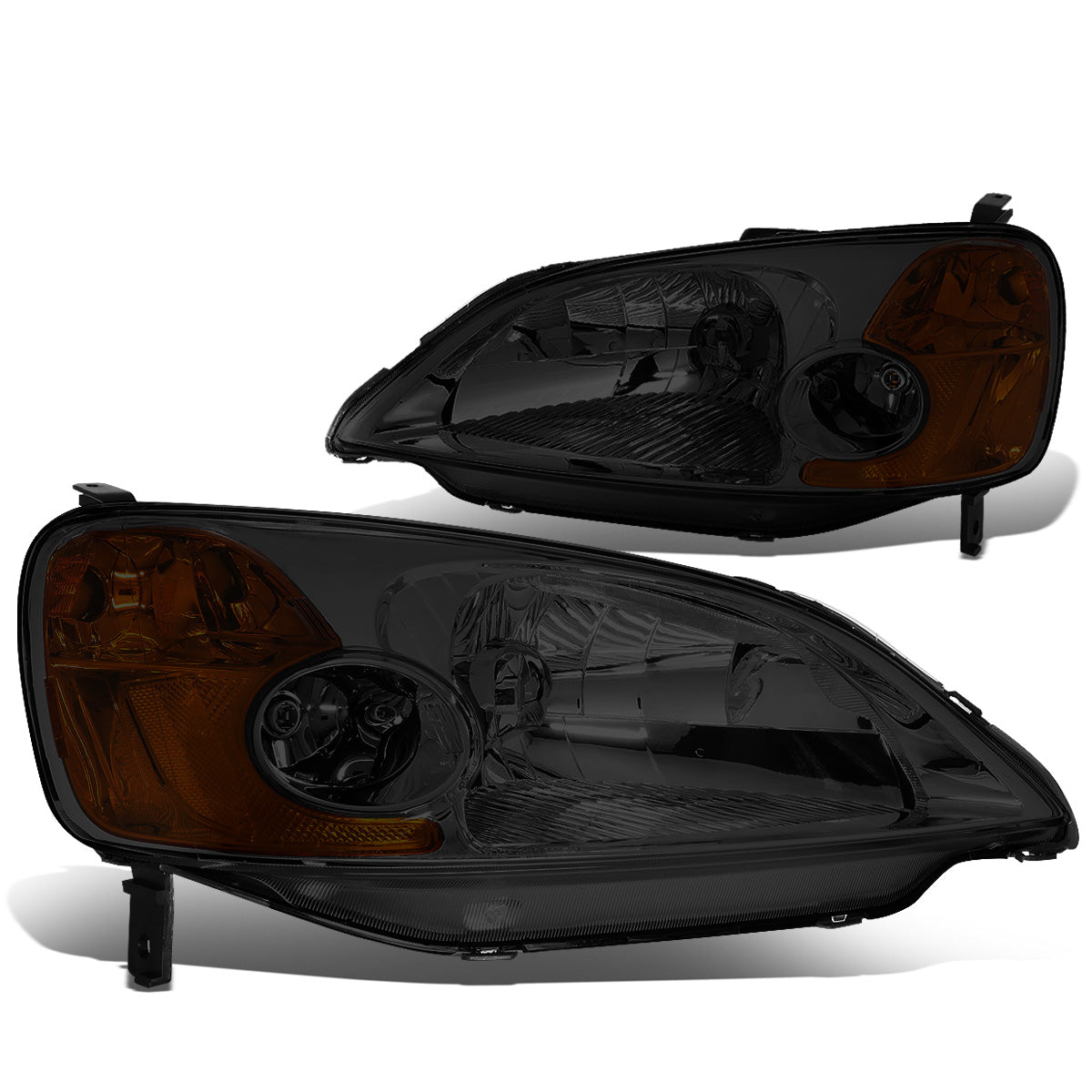 FAROS 01-03 HONDA CIVIC 2/4-DOOR - H4 LOW BEAM / HIGH BEAM - SMOKE HOUSING / AMBER CORNER