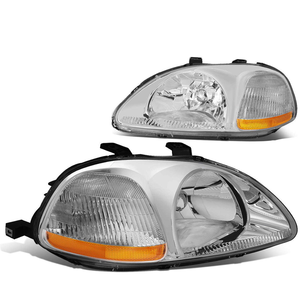 FAROS 96-98 HONDA CIVIC 2/3/4-DOOR - H4 LOW BEAM / HIGH BEAM - CHROME HOUSING / AMBER CORNER