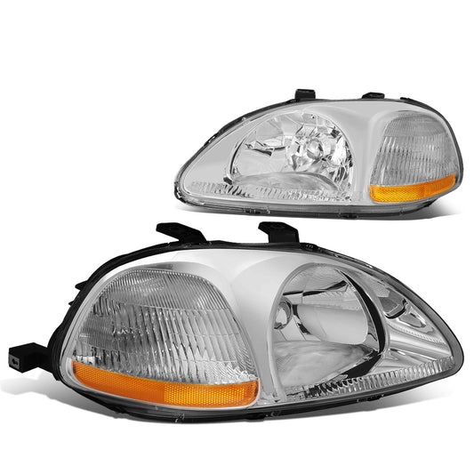 FAROS 96-98 HONDA CIVIC 2/3/4-DOOR - H4 LOW BEAM / HIGH BEAM - CHROME HOUSING / AMBER CORNER