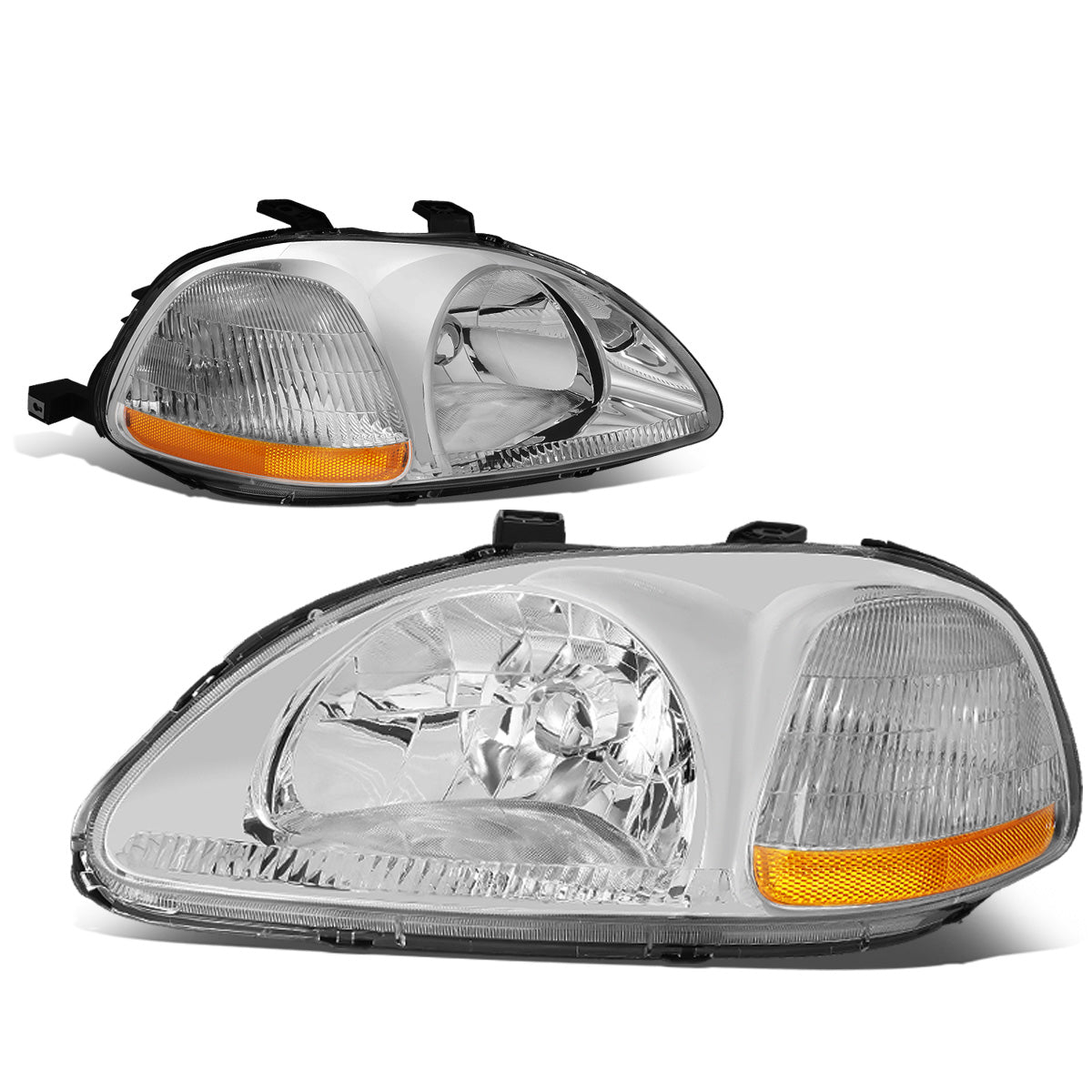 FAROS 96-98 HONDA CIVIC 2/3/4-DOOR - H4 LOW BEAM / HIGH BEAM - CHROME HOUSING / AMBER CORNER