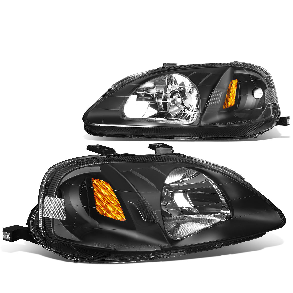 FAROS 99-00 HONDA CIVIC 2/3/4-DOOR - H4 LOW BEAM / HIGH BEAM - BLACK HOUSING / AMBER CORNER