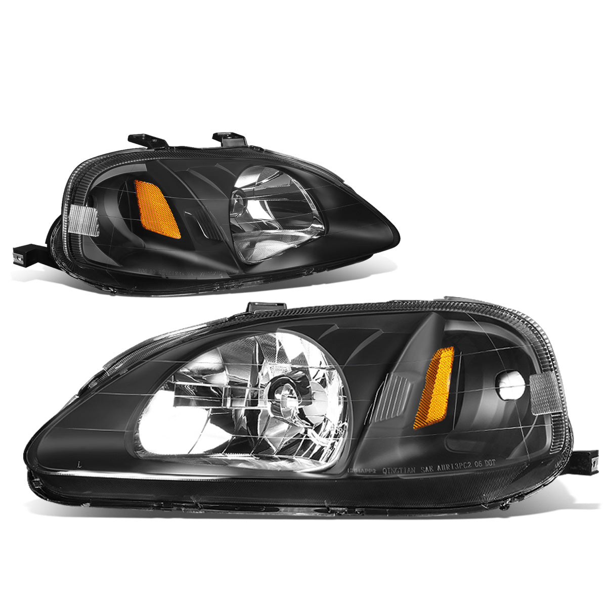 FAROS 99-00 HONDA CIVIC 2/3/4-DOOR - H4 LOW BEAM / HIGH BEAM - BLACK HOUSING / AMBER CORNER
