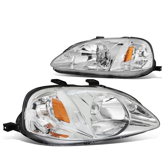 FAROS 99-00 HONDA CIVIC 2/3/4-DOOR - H4 LOW BEAM / HIGH BEAM - CHROME HOUSING / AMBER CORNER