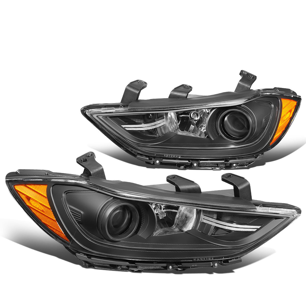 FAROS 17-18 HYUNDAI ELANTRA - PROJECTOR LOW BEAM - 9005 HIGH / H7 LOW PY21W SIGNAL - BLACK HOUSING / AMBER CORNER