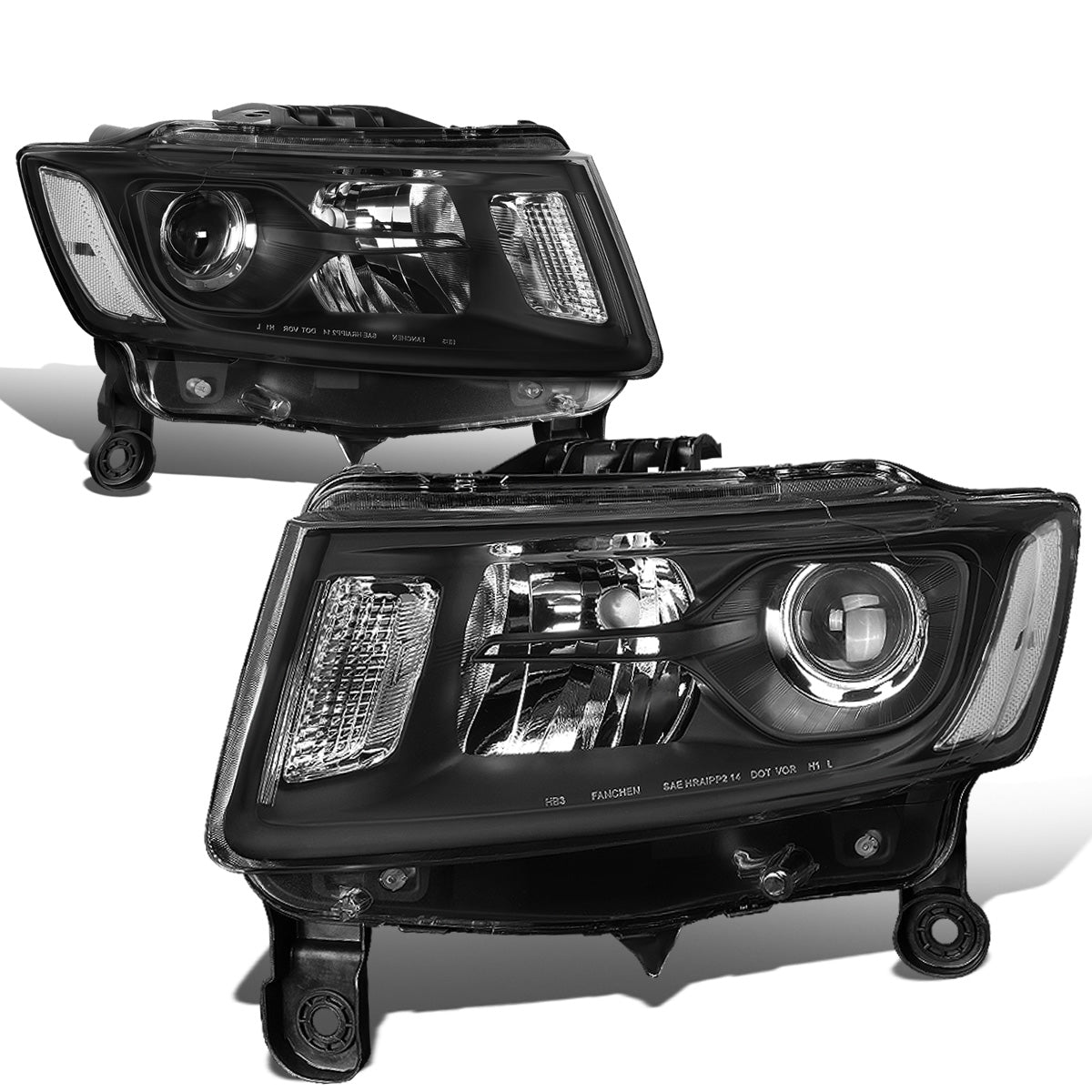 FAROS 14-16 JEEP GRAND CHEROKEE PRE FACELIFT - FITS MODELS WITH HALOGEN HEADLIGHTS ONLY - H1 LOW BEAM / 9005 HIGH BEAM - BLACK HOUSING / CLEAR CORNER
