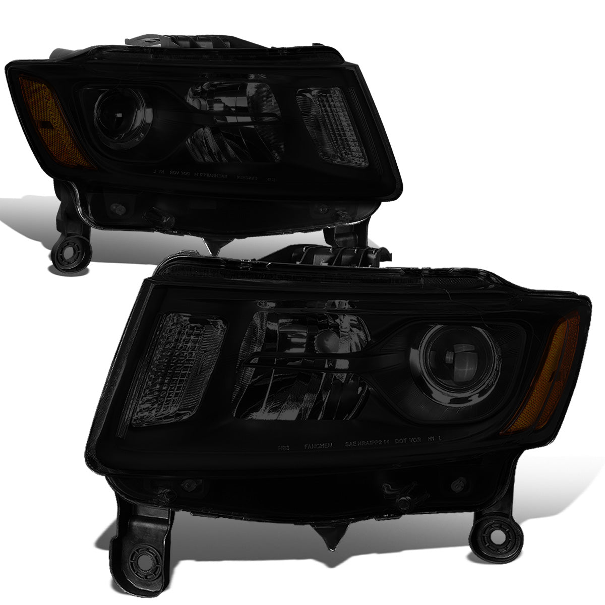 FAROS 14-16 JEEP GRAND CHEROKEE PRE FACELIFT - FITS MODELS WITH HALOGEN HEADLIGHTS ONLY - H1 LOW BEAM / 9005 HIGH BEAM - BLACK HOUSING / AMBER CORNER / SMOKE LENS