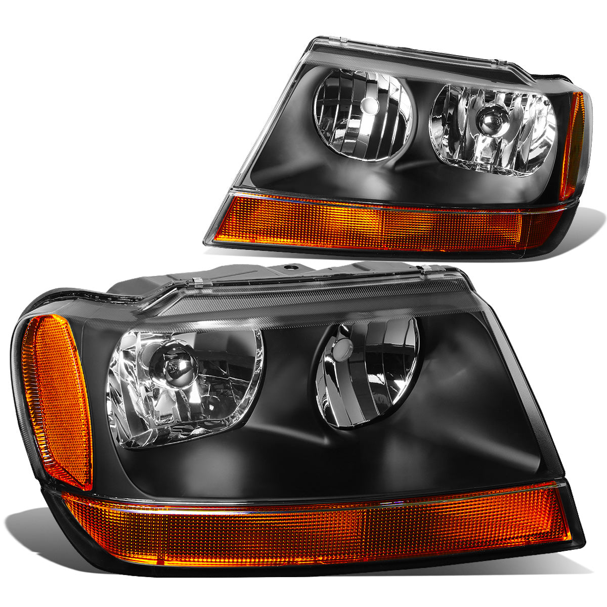 FAROS 99-04 JEEP GRAND CHEROKEE 4-DOOR - 9006 LOW BEAM / 9005 HIGH BEAM - BLACK HOUSING / AMBER CORNER