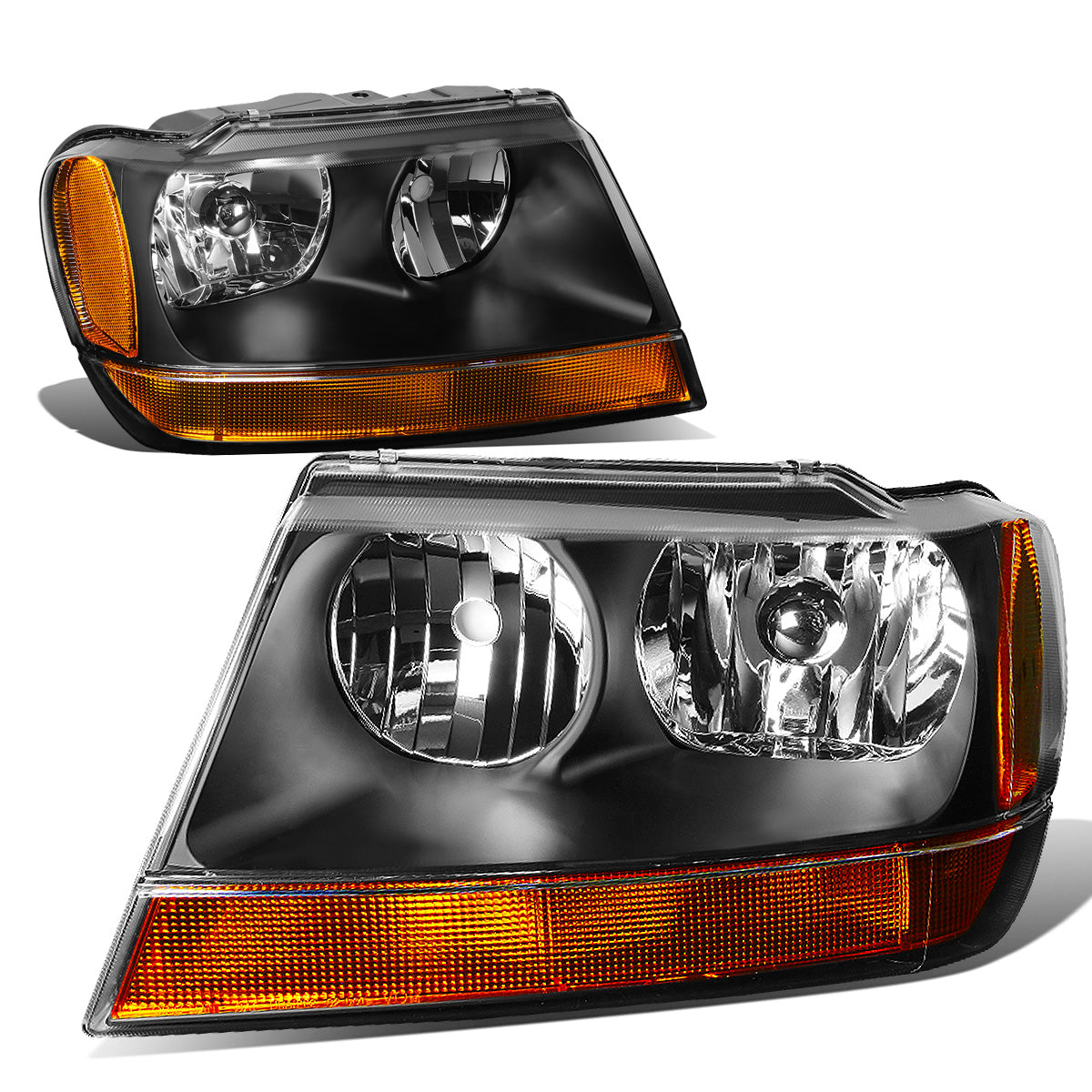 FAROS 99-04 JEEP GRAND CHEROKEE 4-DOOR - 9006 LOW BEAM / 9005 HIGH BEAM - BLACK HOUSING / AMBER CORNER