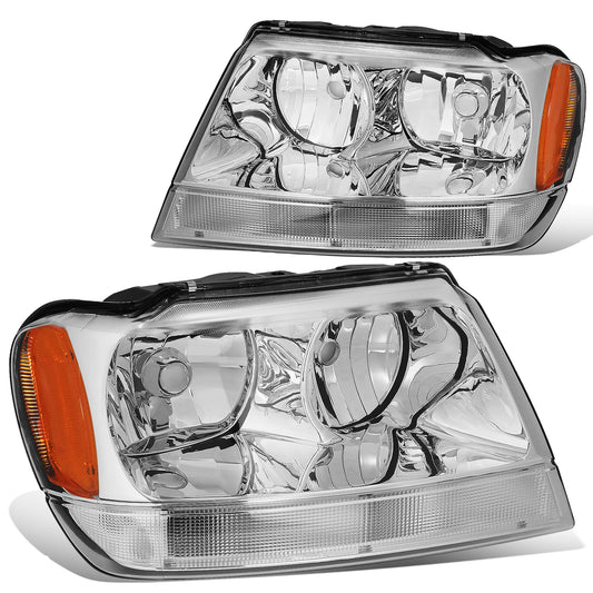 FAROS 99-04 JEEP GRAND CHEROKEE 4-DOOR - 9006 LOW BEAM / 9005 HIGH BEAM - CHROME HOUSING / AMBER CORNER
