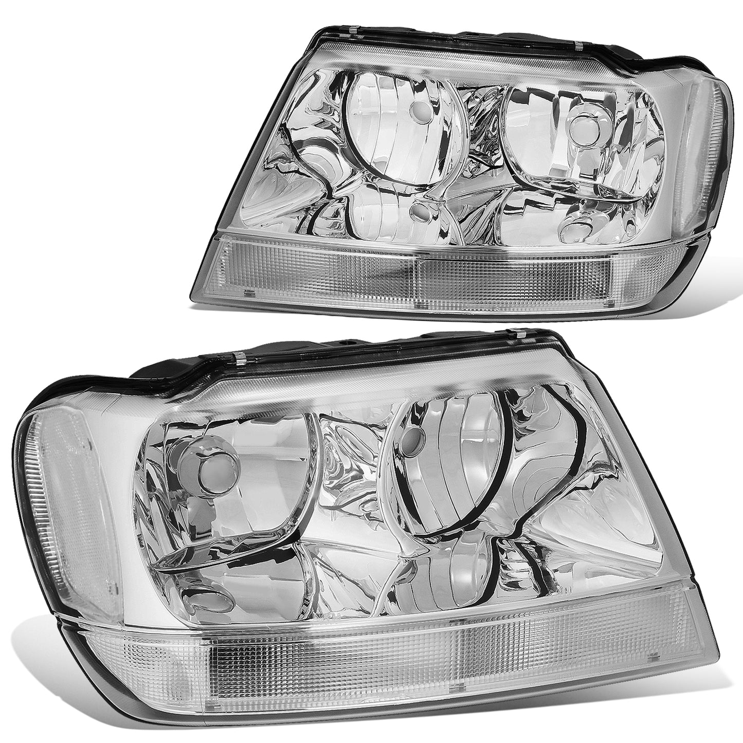 FAROS 99-04 JEEP GRAND CHEROKEE 4-DOOR - 9006 LOW BEAM / 9005 HIGH BEAM - CHROME HOUSING / CLEAR CORNER