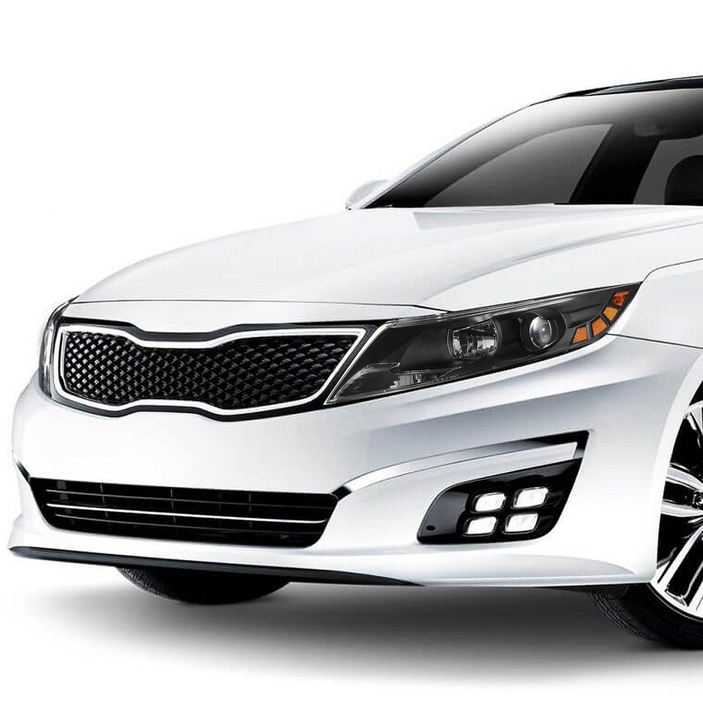 FAROS 11-13 KIA OPTIMA - FITS MODELS W/ FACTORY HALOGEN HEADLIGHTS - OE STYLE - PROJECTOR - H11B LOW BEAM / H1 HIGH BEAM - BLACK HOUSING / AMBER CORNER