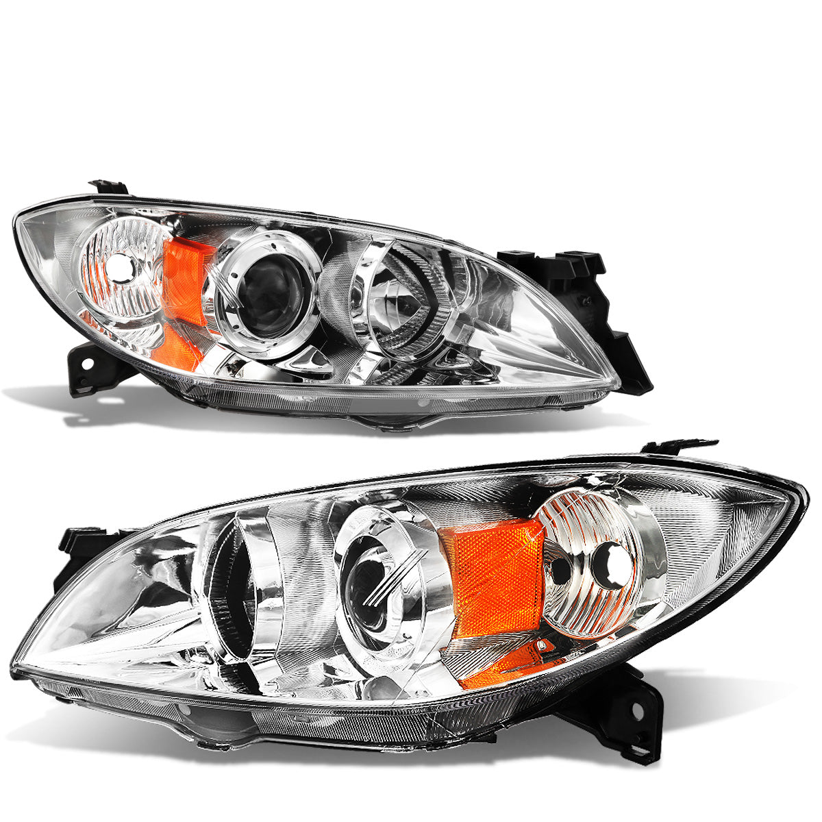 FAROS 04-09 MAZDA 3 SEDAN 4-DOOR - H7 LOW BEAM / 9005 HIGH BEAM - CHROME HOUSING / AMBER CORNER