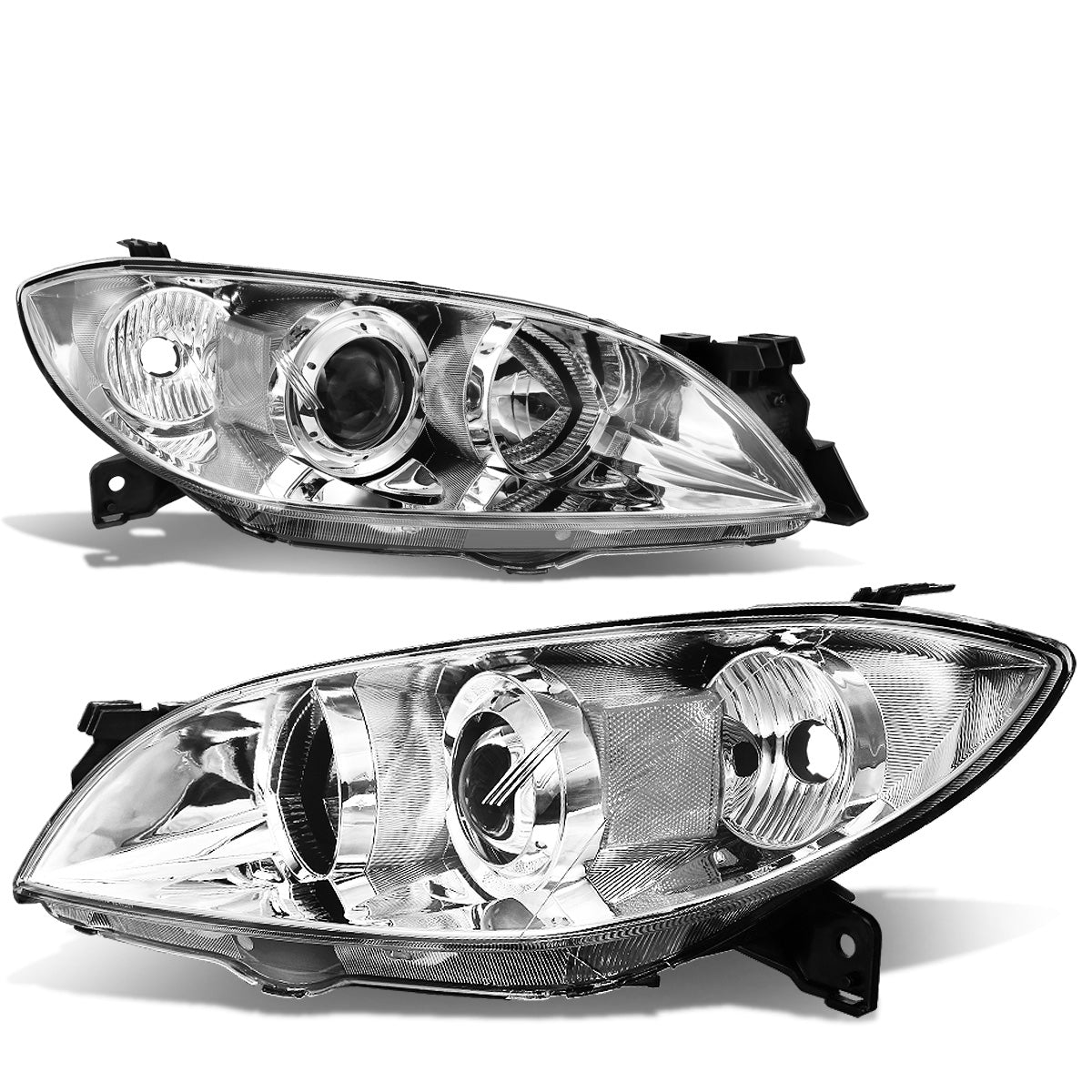 FAROS 04-09 MAZDA 3 SEDAN 4-DOOR - H7 LOW BEAM / 9005 HIGH BEAM - CHROME HOUSING / CLEAR CORNER