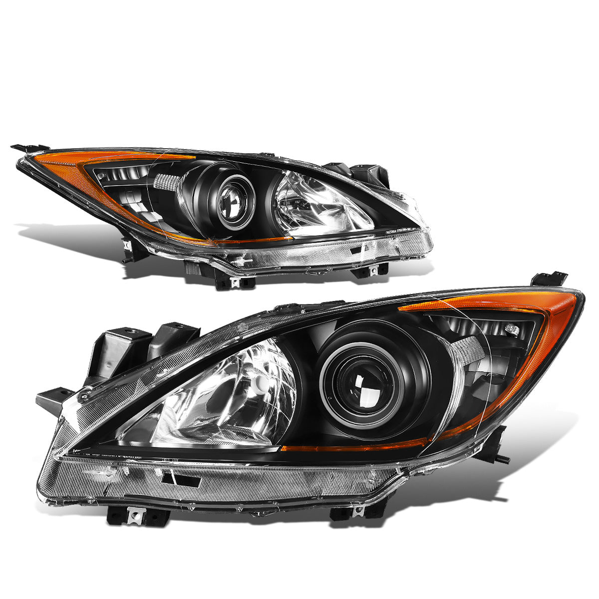FAROS 10-13 MAZDA 3 4-DOOR - ONLY FITS MODELS WITH HALOGEN HEADLIGHTS - PROJECTOR - H11 LOW BEAM / 9005 HIGH BEAM - BLACK HOUSING / AMBER CORNER