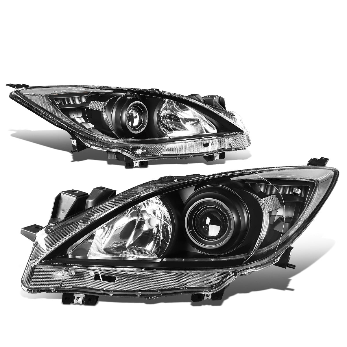 FAROS 10-13 MAZDA 3 4-DOOR - ONLY FITS MODELS WITH HALOGEN HEADLIGHTS - PROJECTOR - H11 LOW BEAM / 9005 HIGH BEAM - BLACK HOUSING / CLEAR CORNER
