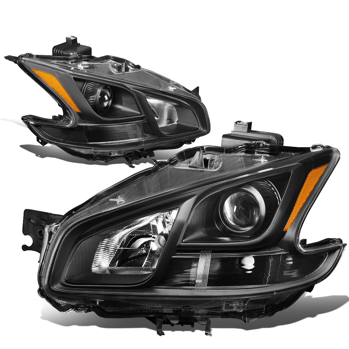 FAROS 09-14 NISSAN MAXIMA W/ HALOGEN HEADLIGHTS - PROJECTOR - 9005 HIGH BEAM / H11 LOW BEAM - BLACK HOUSING / AMBER CORNER