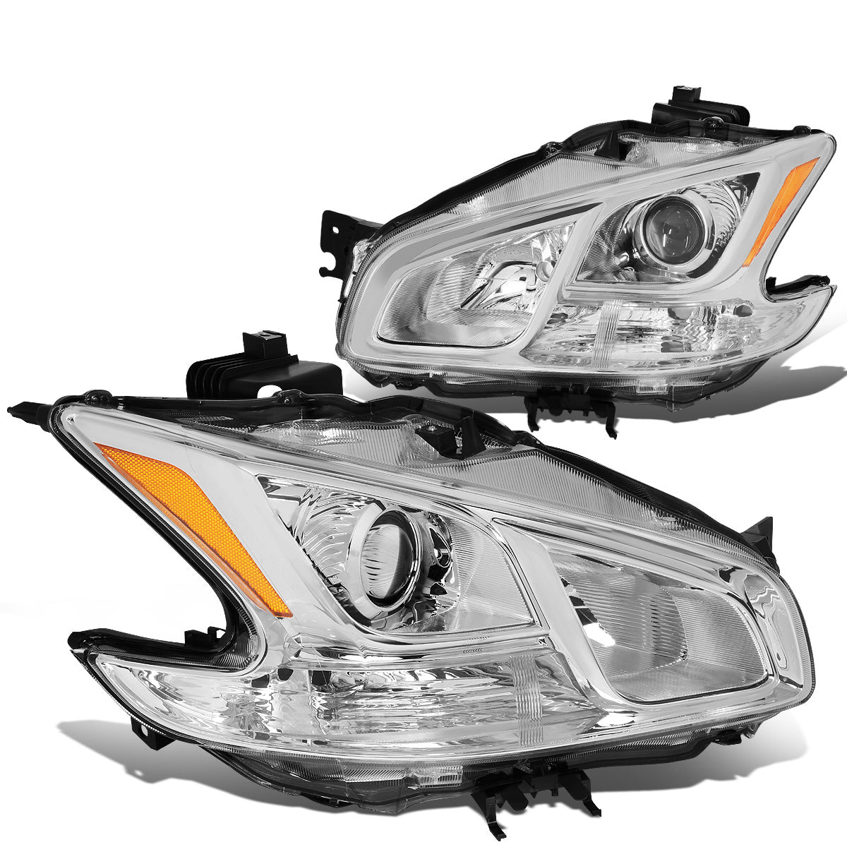 FAROS 09-14 NISSAN MAXIMA W/ HALOGEN HEADLIGHTS - PROJECTOR - 9005 HIGH BEAM / H11 LOW BEAM - CHROME HOUSING / AMBER CORNER