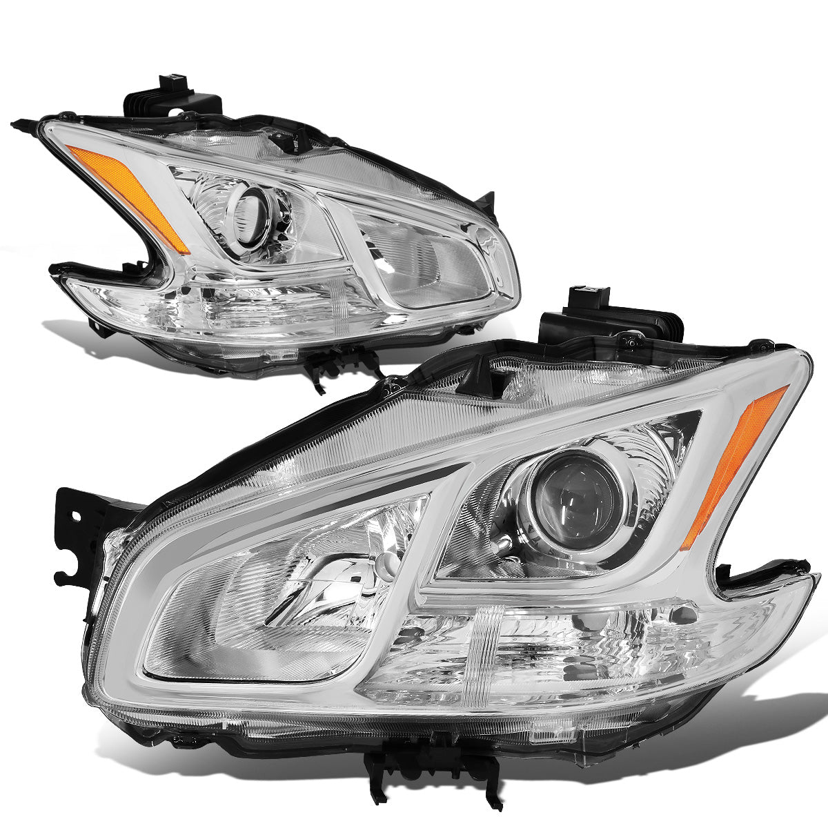 FAROS 09-14 NISSAN MAXIMA W/ HALOGEN HEADLIGHTS - PROJECTOR - 9005 HIGH BEAM / H11 LOW BEAM - CHROME HOUSING / AMBER CORNER
