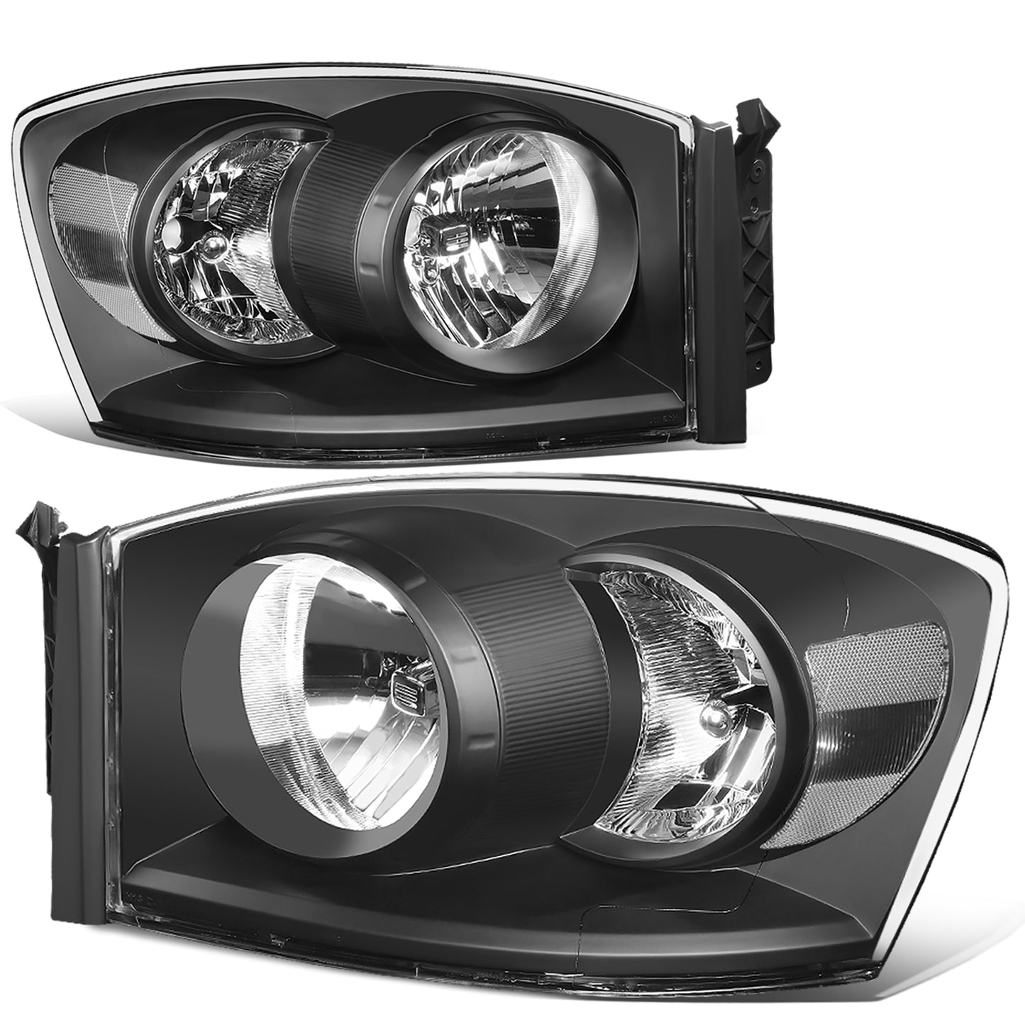 FAROS 06-08 DODGE RAM 1500 / 06-09 DODGE RAM 2500, 3500 - FITS MODELS W/ HALOGEN HEADLAMPS ONLY - H13 LOW BEAM / HIGH BEAM - BLACK HOUSING / CLEAR CORNER