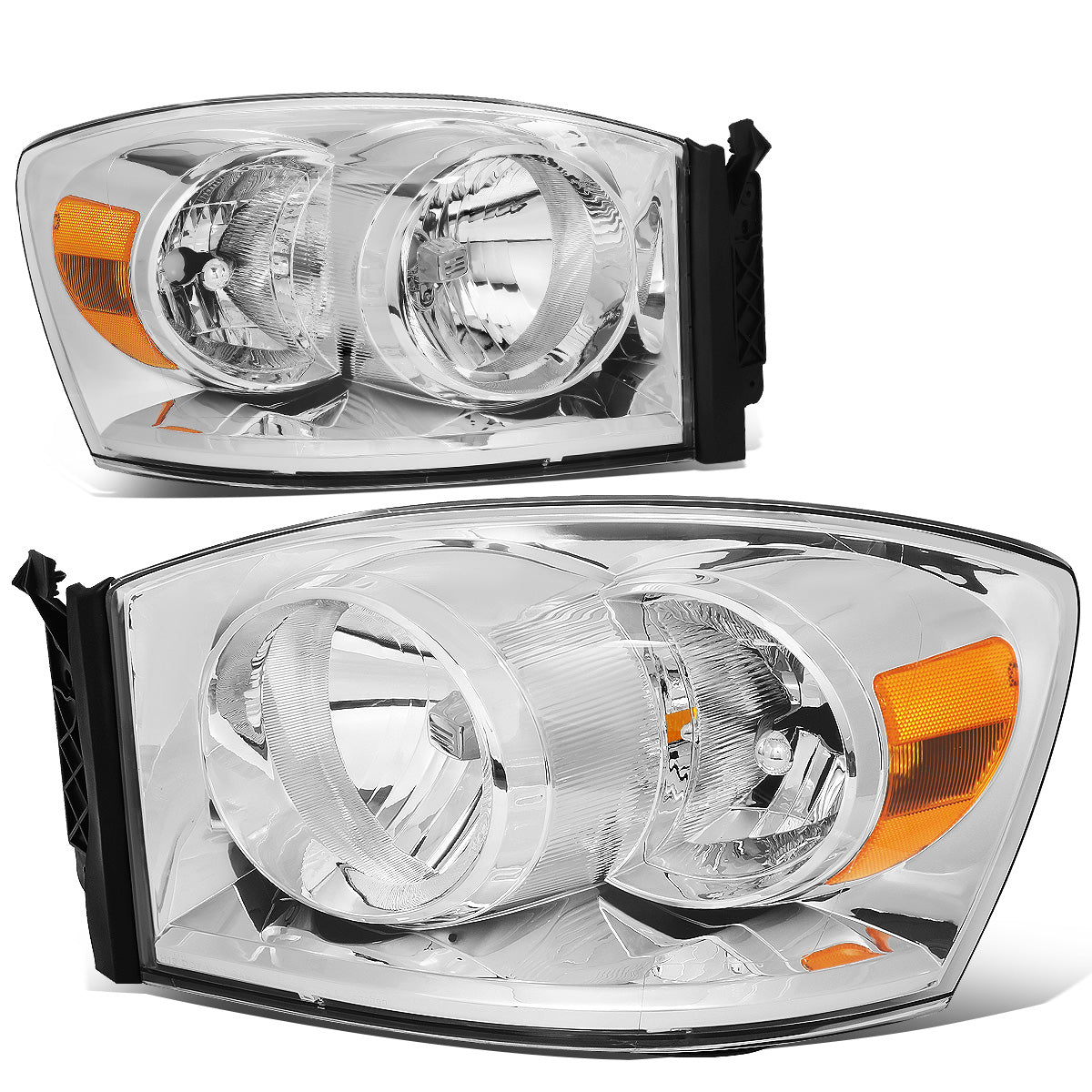 FAROS 06-08 DODGE RAM 1500 / 06-09 DODGE RAM 2500 , 3500 - FITS MODELS W/ HALOGEN HEADLAMPS ONLY - H13 LOW BEAM / HIGH BEAM - CHROME HOUSING / AMBER CORNER