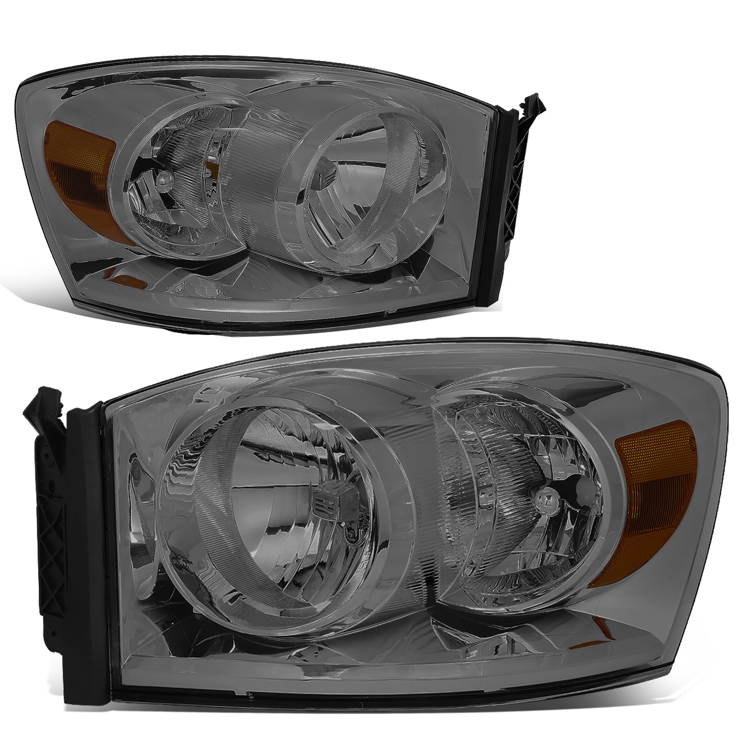 FAROS 06-08 DODGE RAM 1500 / 06-09 DODGE RAM 2500 , 3500 - FITS MODELS W/ HALOGEN HEADLAMPS ONLY - H13 LOW BEAM / HIGH BEAM - SMOKE LENS / AMBER CORNER